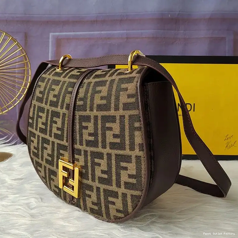 Cheap HOT FF In Fabric C'mon Bag Brown Motif Medium Fendi 0703